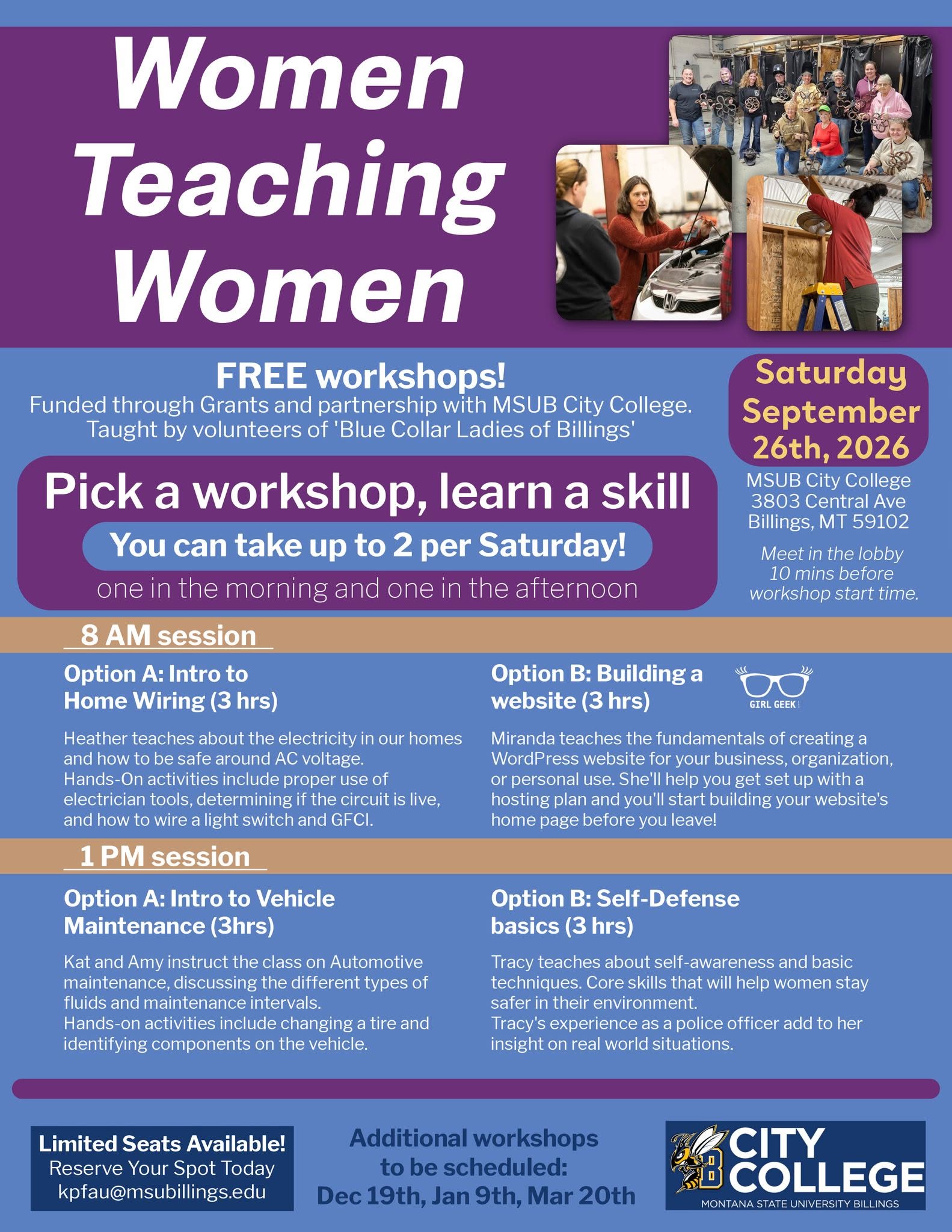 Women Teaching Women free workshops in Billings MT